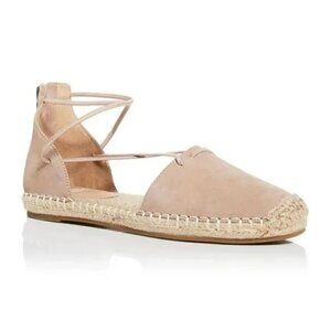 Eileen Fisher Flat Elastic Zip Back Espadrille Sandals in Tan Nubuck, size 10